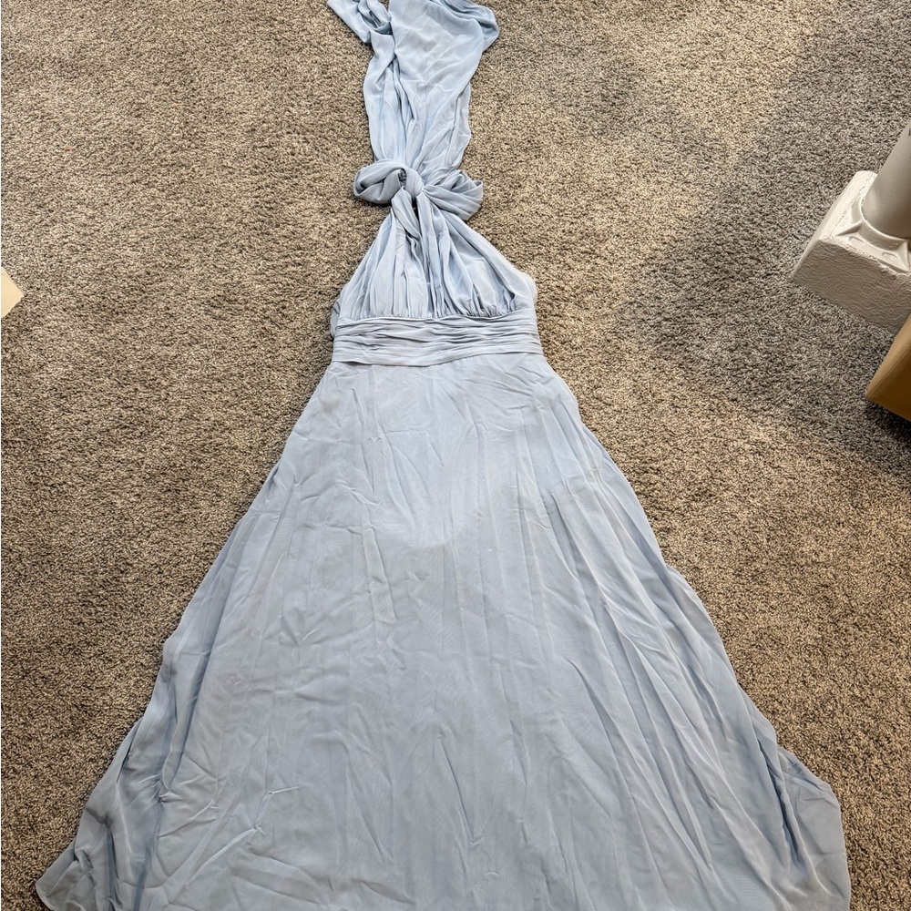 Azazie Light Blue Backless Dress